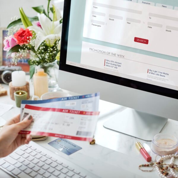 Woman booking ticket online
